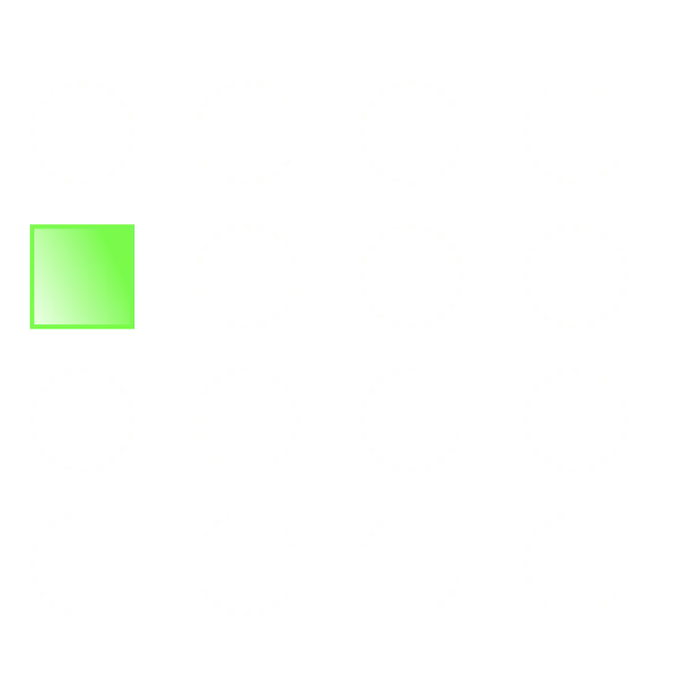 4 by 4 grid of dotted circles, and on the first circle on the second row, there is a green square over it.